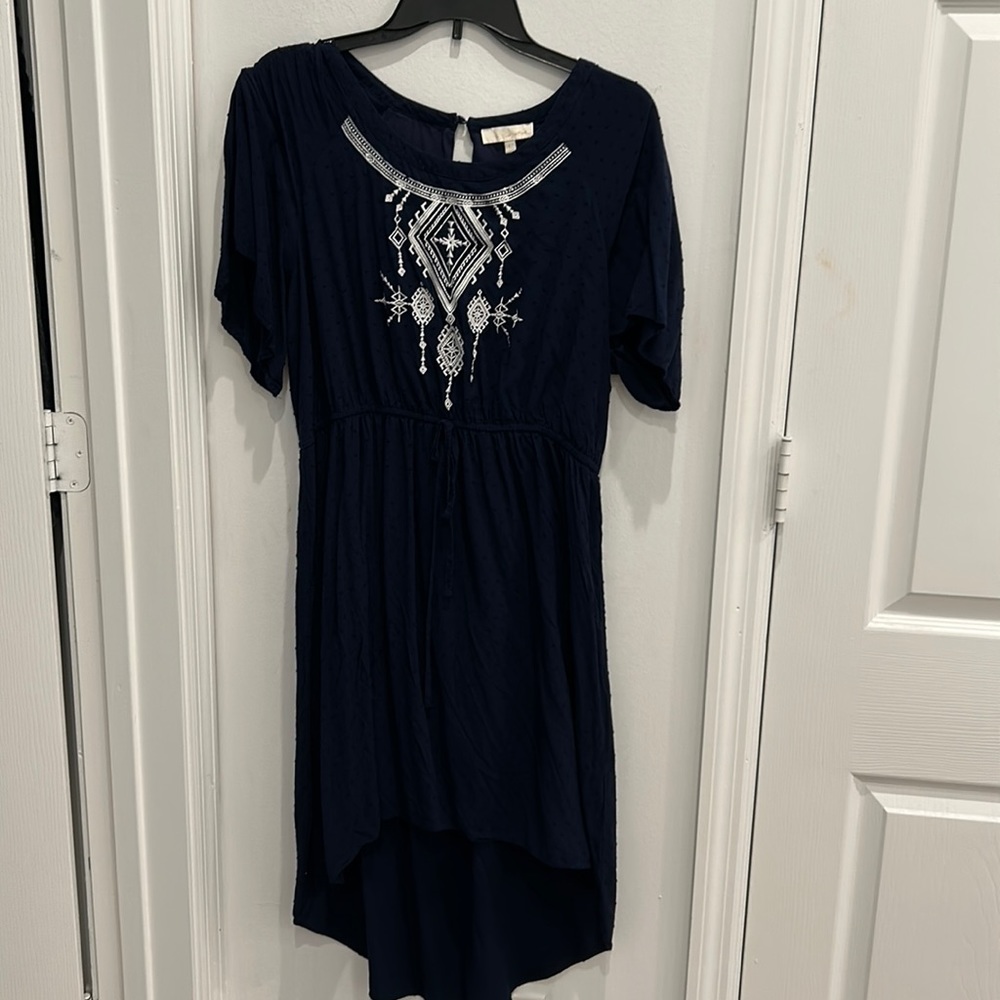 &. Layered Boho Navy Swiss Dot High Low Dress Size Large